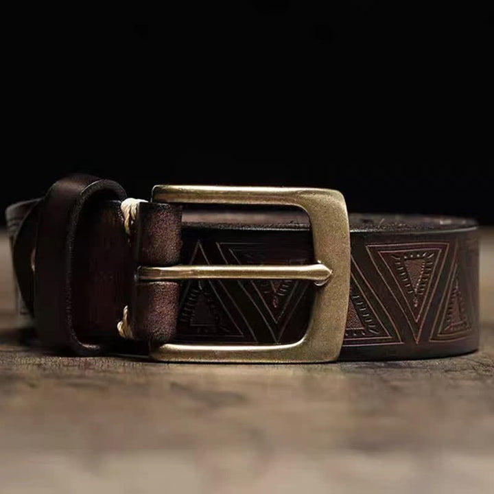 Western Triangular Embossed Pattern Leather Belt