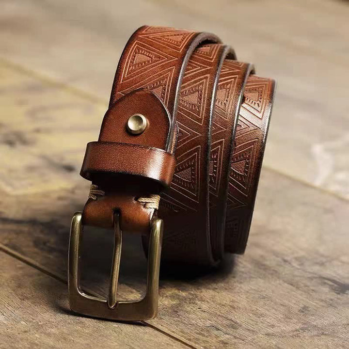 Western Triangular Embossed Pattern Leather Belt