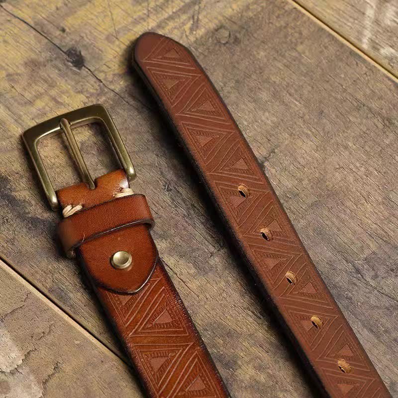 Western Triangular Embossed Pattern Leather Belt