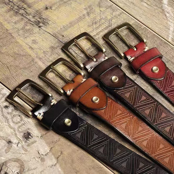 Western Triangular Embossed Pattern Leather Belt