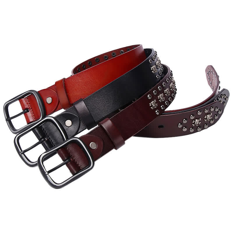 Studded Gothic MIni Skull Rivets Leather Belt