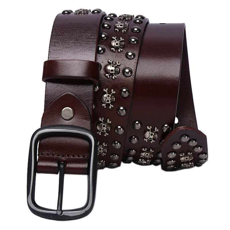 Studded Gothic MIni Skull Rivets Leather Belt