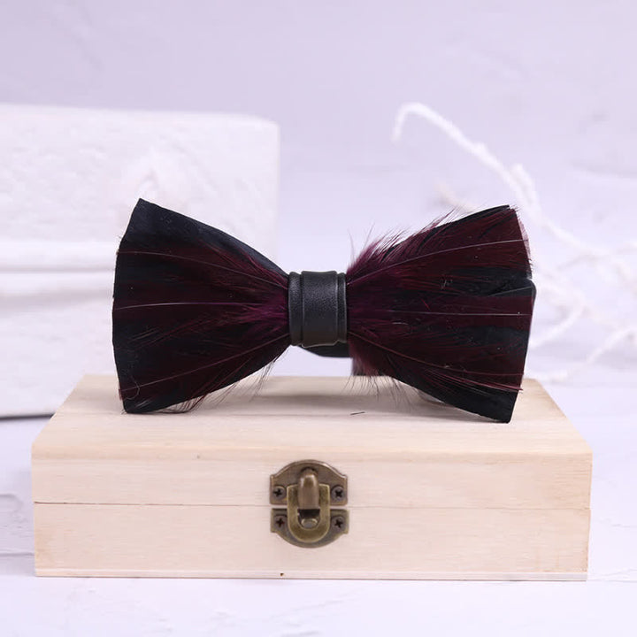 Red White Burgundy Pre-tied Feather Bow Tie