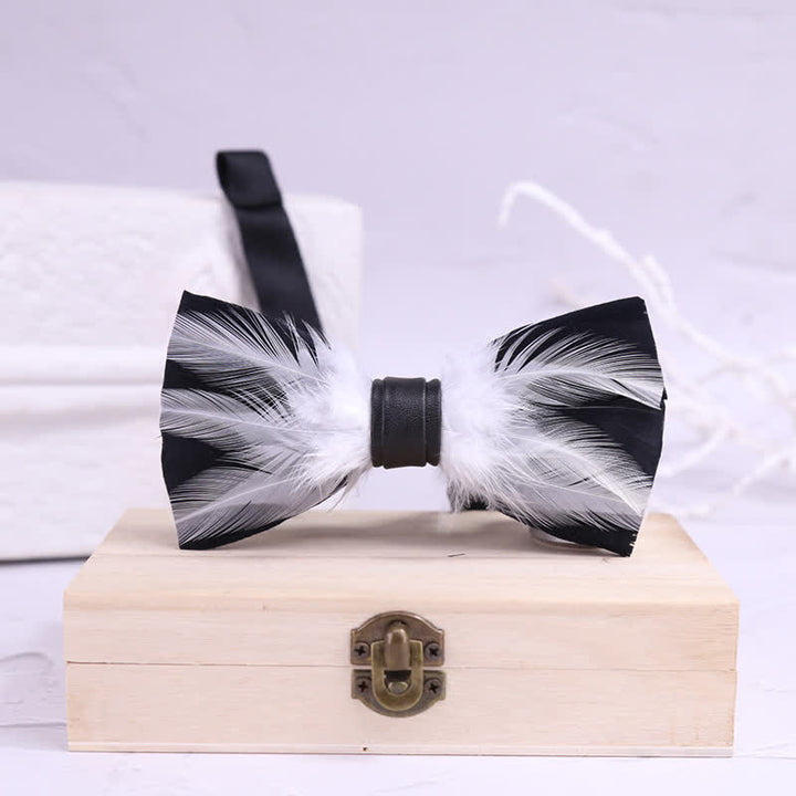 Red White Burgundy Pre-tied Feather Bow Tie