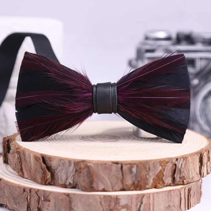 Red White Burgundy Pre-tied Feather Bow Tie