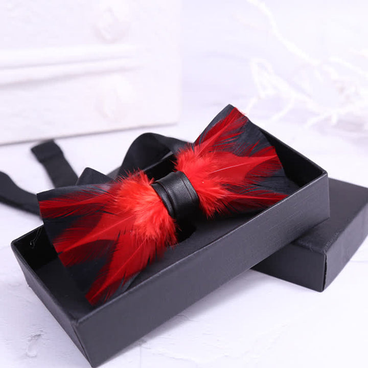 Red White Burgundy Pre-tied Feather Bow Tie