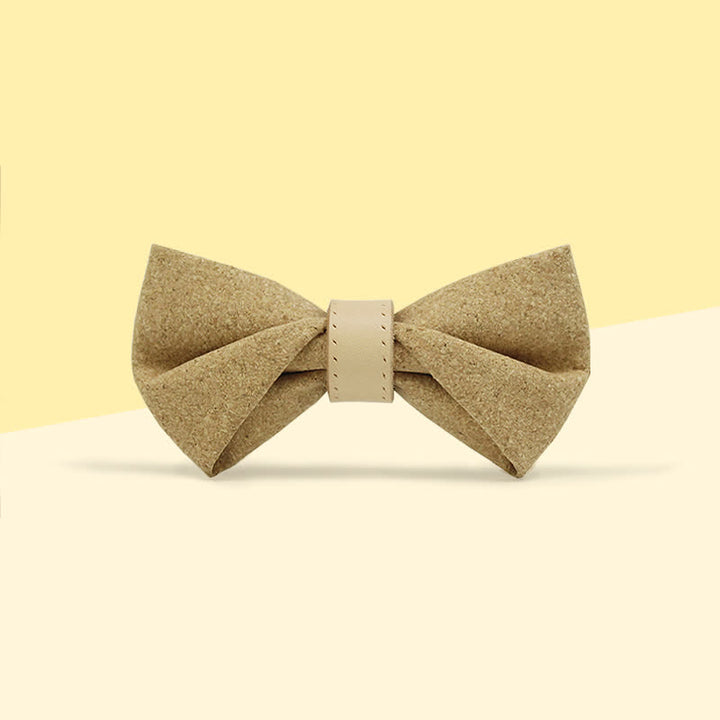 Men's Nature Wood Print Leather Loop Bow Tie