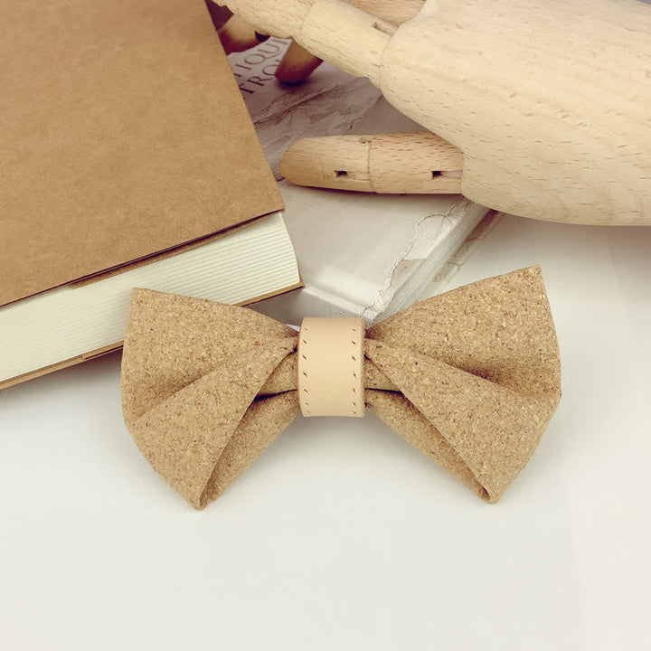 Men's Nature Wood Print Leather Loop Bow Tie