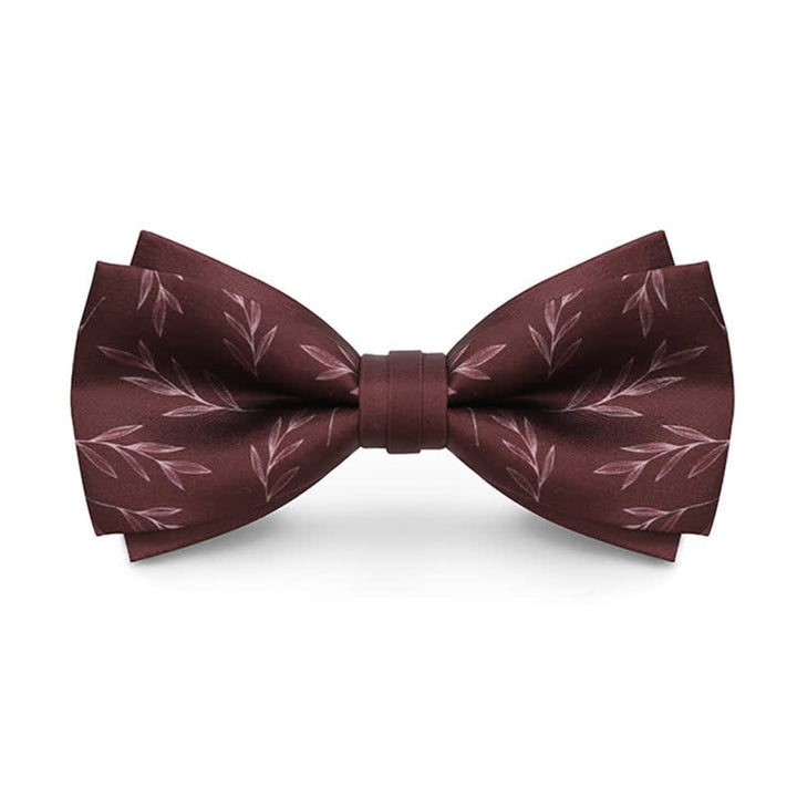 Men's Elegant Wine Red Willow Print Bow Tie