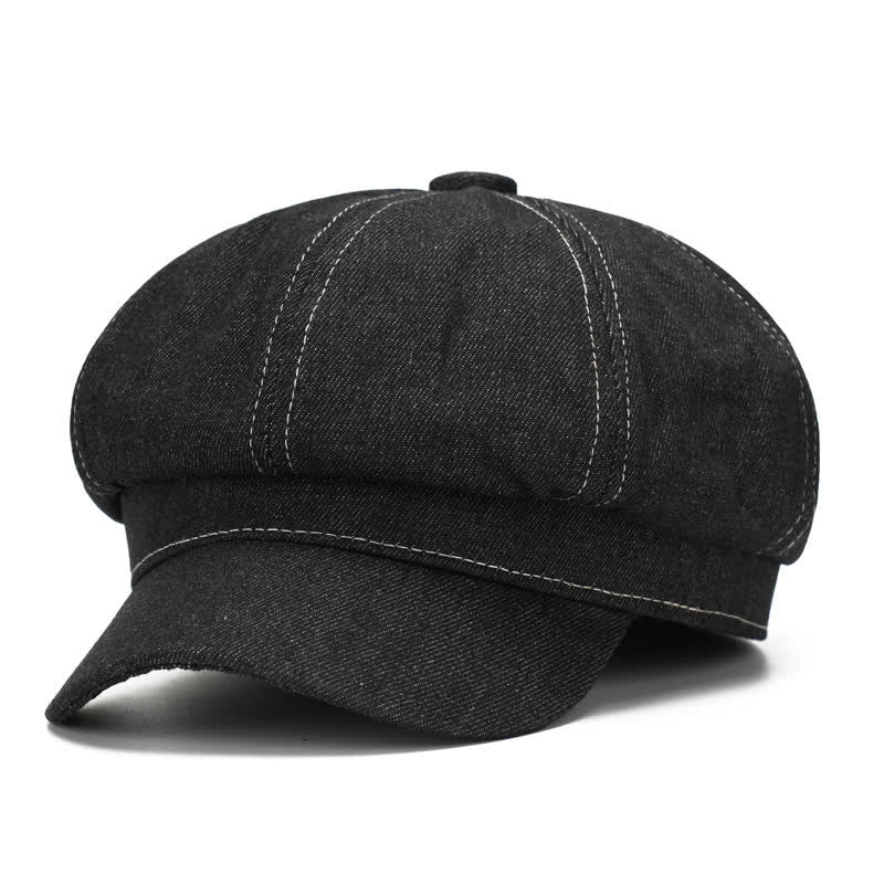White Line Denim Newsboy Visor Beret Hat - Black - Adjustable (20 7/8"-24 /8") - image 0