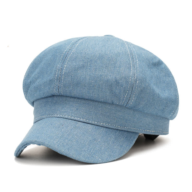 White Line Denim Newsboy Visor Beret Hat