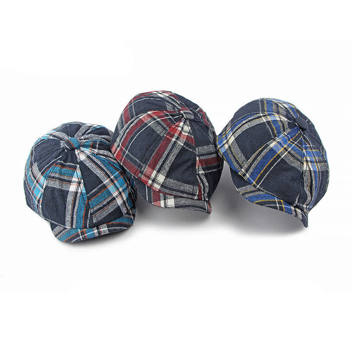 Classic Plaid Octagonal Stylish British Beret Hat