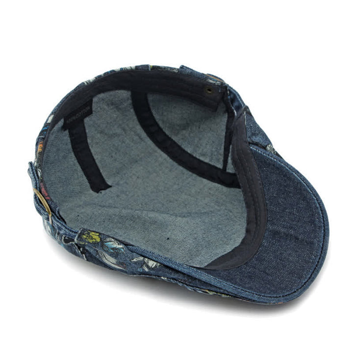 Fashion Floral Printed Denim Flat Beret Hat