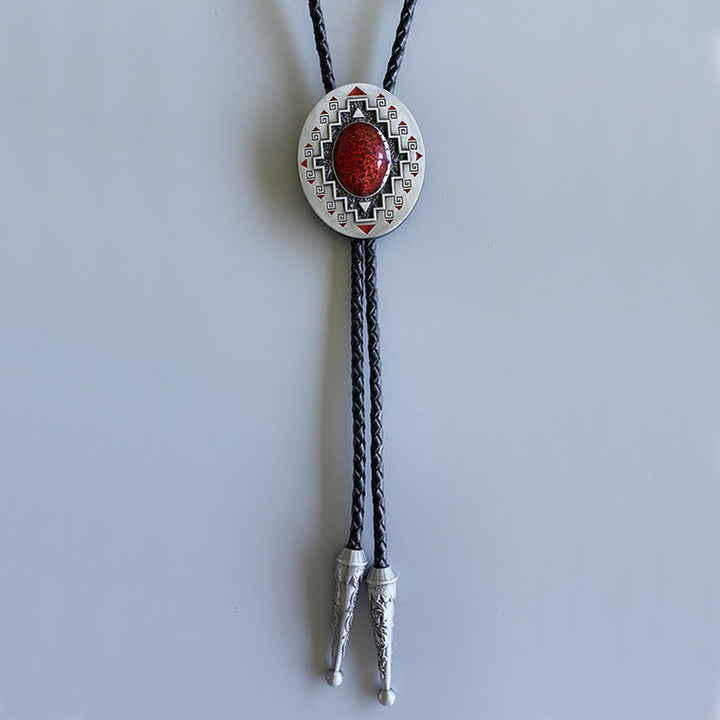 Vintage Ruby Western Indian Totem Bolo Tie