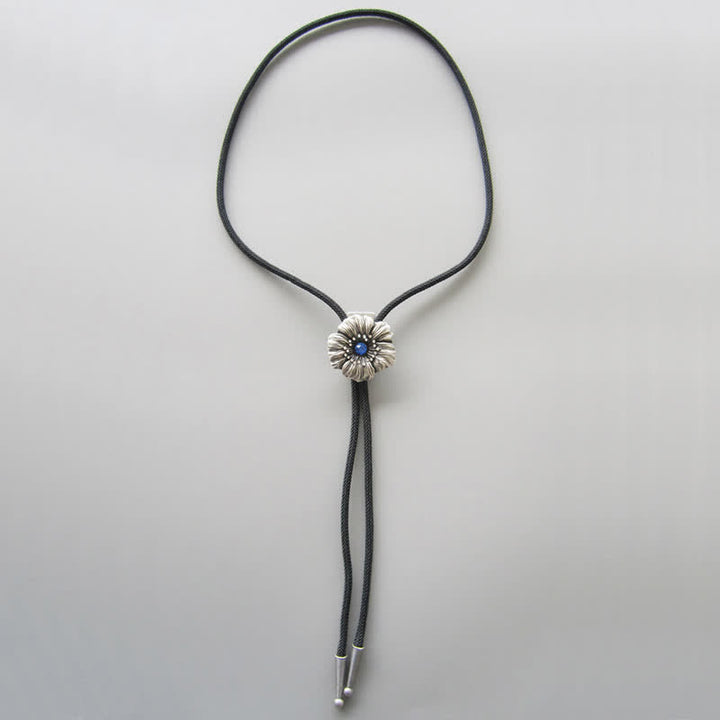 Blue Faux Crystal Rhinestone Flower Shape Bolo Tie