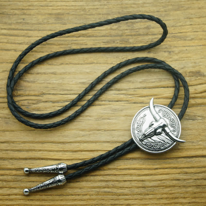 Cow Head Longhorn Bull Cowboy Leather Bolo Tie