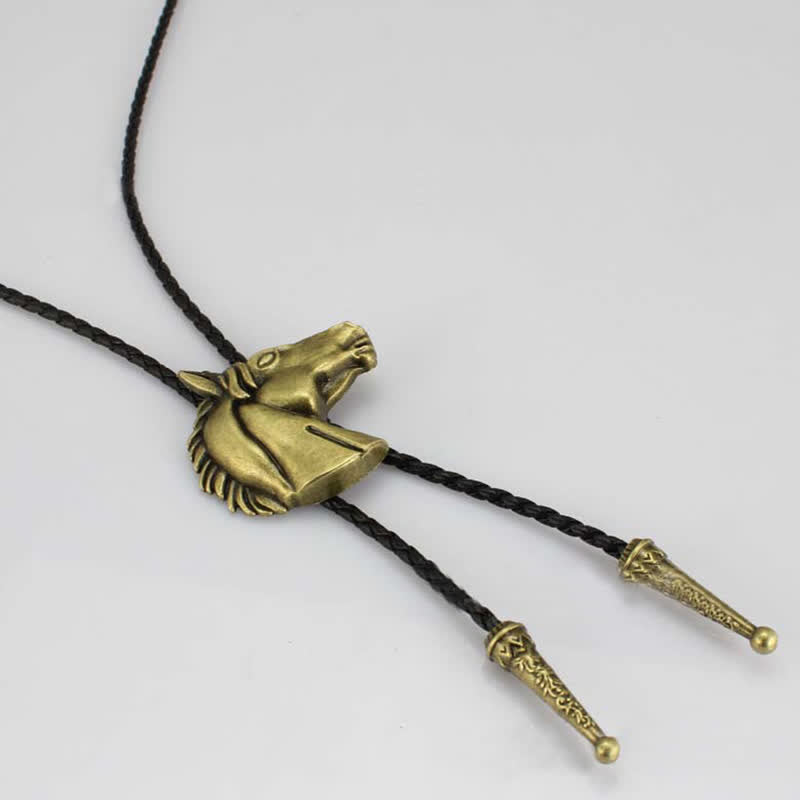 Stereoscopic Horse Head Cowboy Leather Bolo Tie