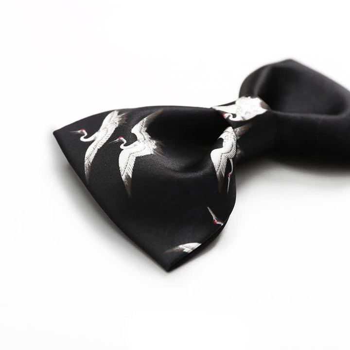 Men's Creative White Crane Print Bow Tie