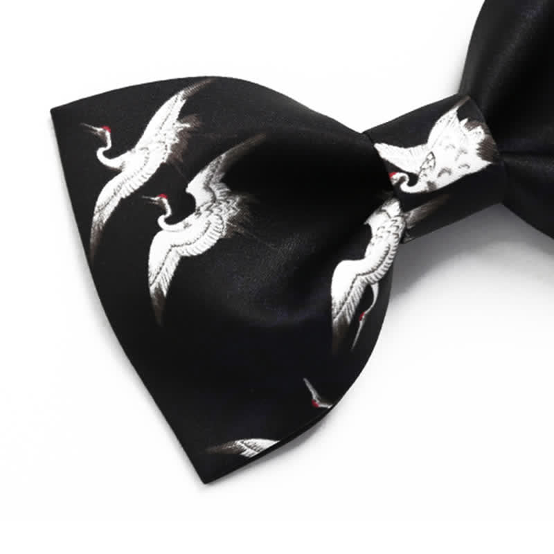 Men's Creative White Crane Print Bow Tie