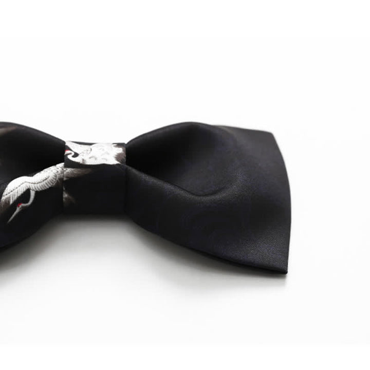 Men's Creative White Crane Print Bow Tie