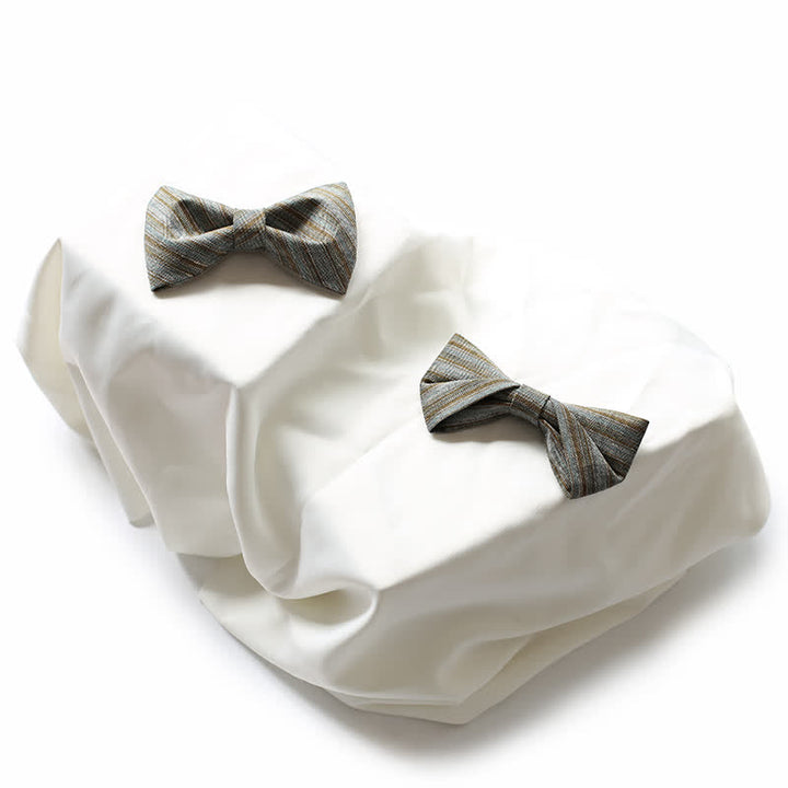 Men's Coffee Green Neutral Striped Bow Tie