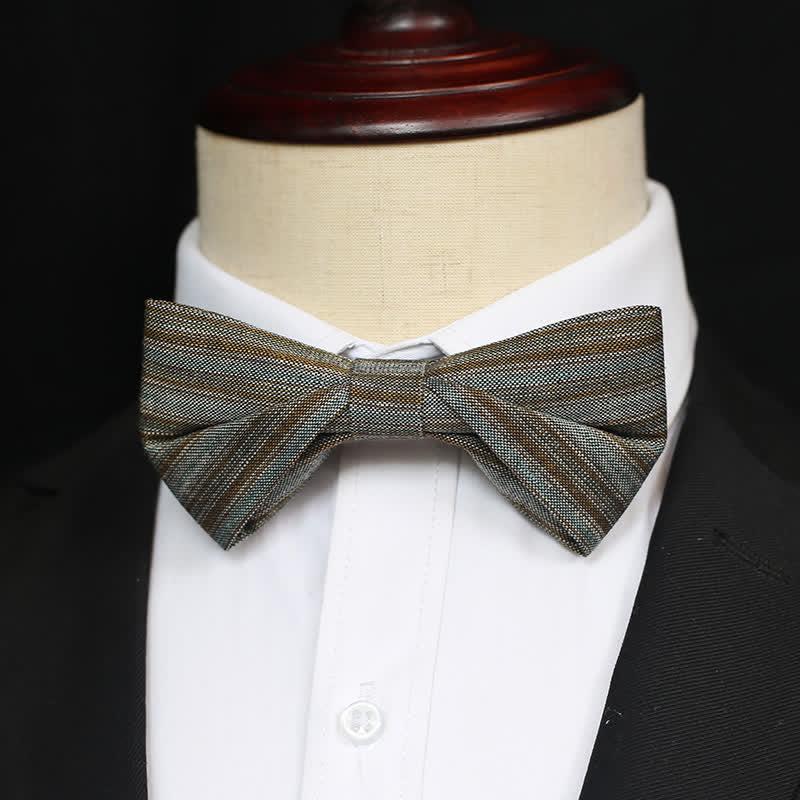 Men's Coffee Green Neutral Striped Bow Tie