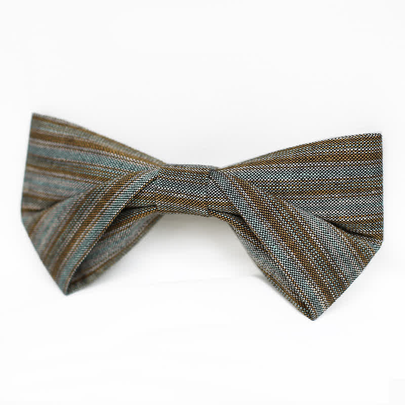 Men's Coffee Green Neutral Striped Bow Tie