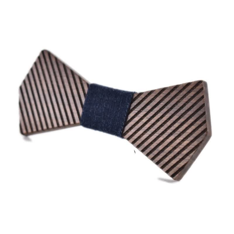 Men's Black Walnut Stylish Striped Wooden Bow Tie