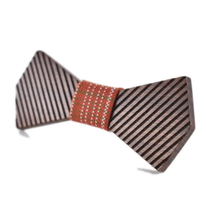 Men's Black Walnut Stylish Striped Wooden Bow Tie