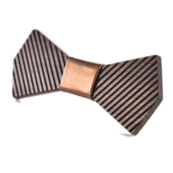 Men's Black Walnut Stylish Striped Wooden Bow Tie