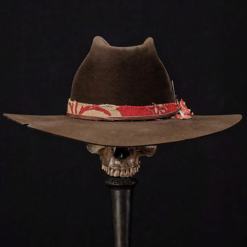 Dark Brown Imitation Wool Red Fabric Cowboy Hat