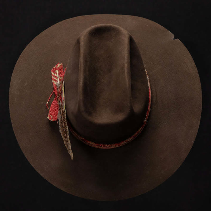 Dark Brown Imitation Wool Red Fabric Cowboy Hat