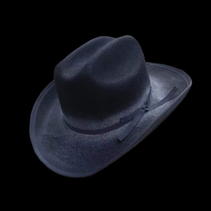 Black Distressed Bow Knot Wool Cowboy Hat