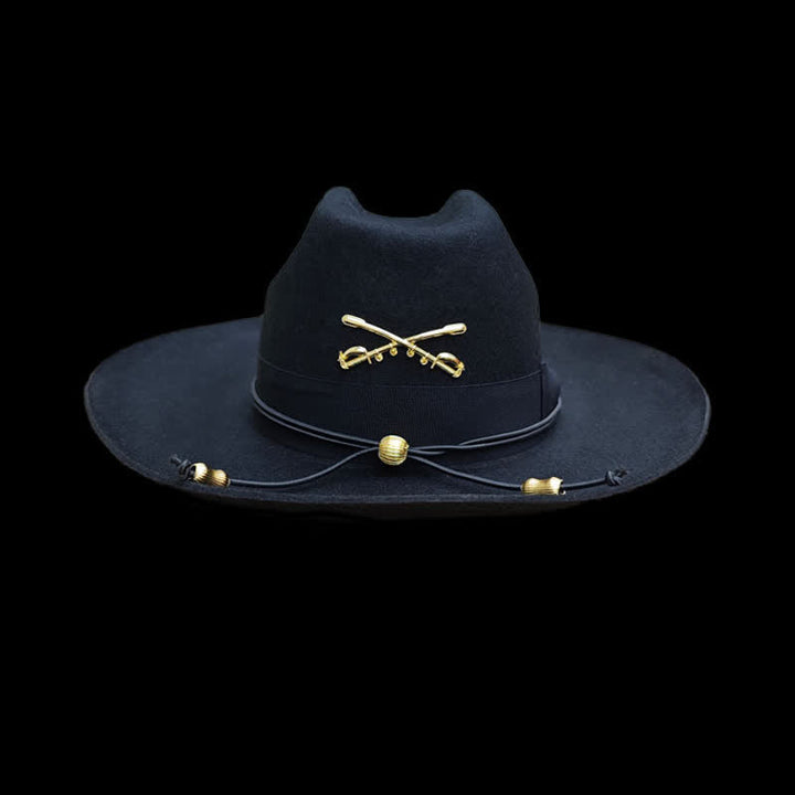 Black Golden Decor Cavalry Wool Cowboy Hat