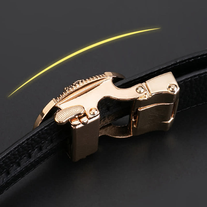 Men's Round Wolf Rhinestone Automatic Buckle Leather Belt