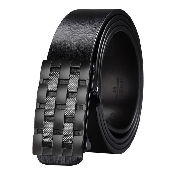 Men's Rectangular Grid Automatic Buckle Leather Belt