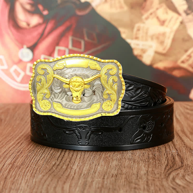 Men's Gold Bull Fighting Attitude Leather Belt