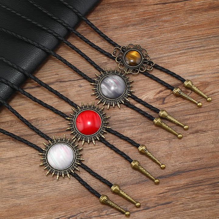 Cowboy Round Resin Gemstones Pendant Bolo Tie