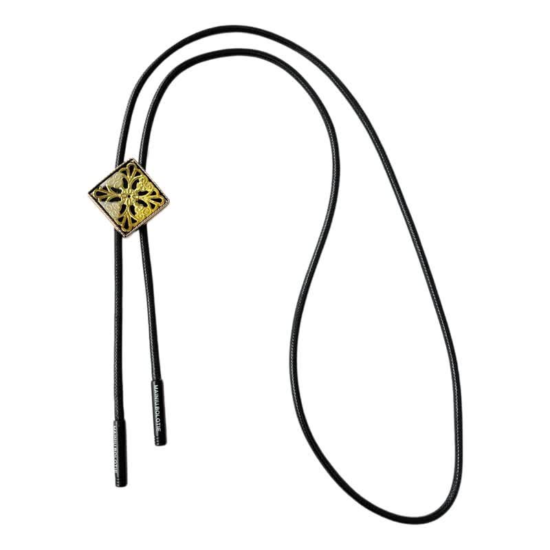 Gold Flower Pattern Diamond Shape Bolo Tie