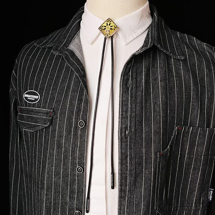 Gold Flower Pattern Diamond Shape Bolo Tie