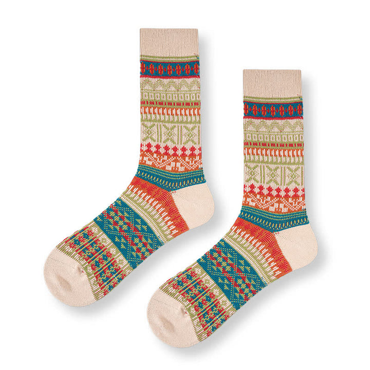 Men's Bold Colorful Knit Pattern Cotton Socks