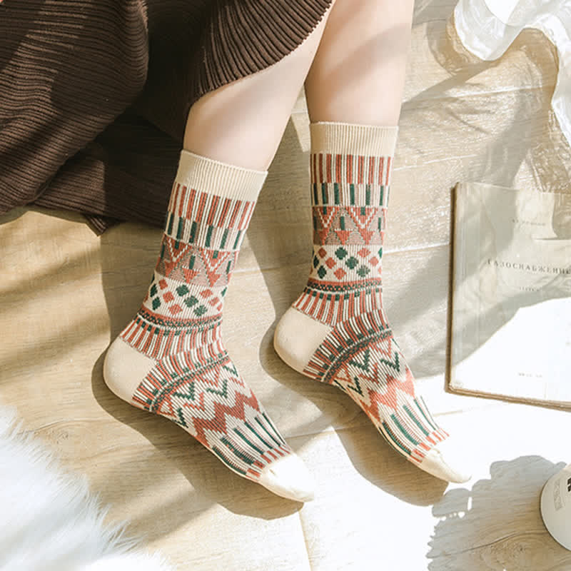 Colored Tribal-Like Pattern Cotton Socks