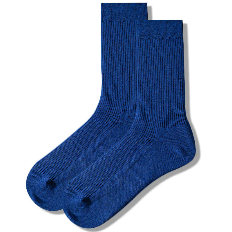 Men's Cozy Solid Color Ribbed Cotton Socks - Blue - 6 Pairs - One Size (US 6.5 - US 10) - image 2