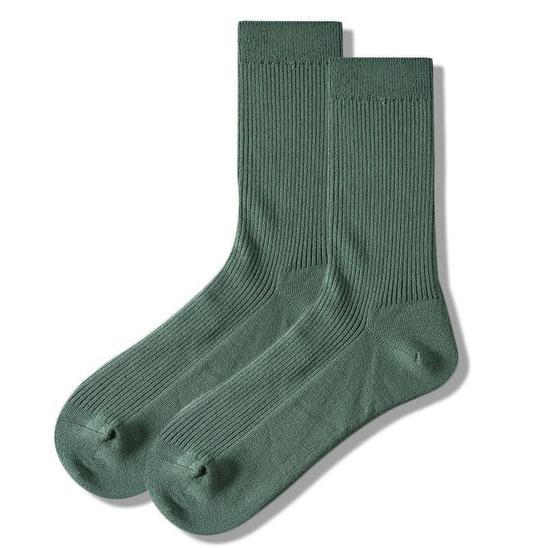 Men's Cozy Solid Color Ribbed Cotton Socks - Green - 6 Pairs - One Size (US 6.5 - US 10) - image 3