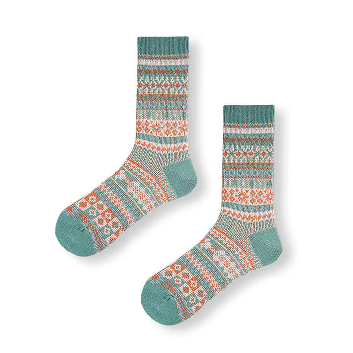 Ethnic Striped Print Cotton Crew Socks