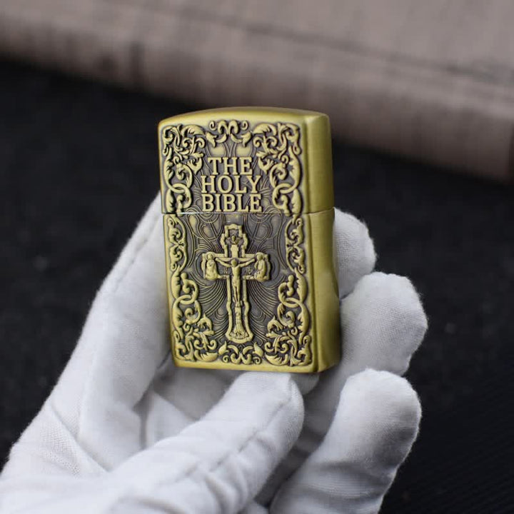 The Holy Bible Cross Grinding Wheel Refillable Butane Lighter