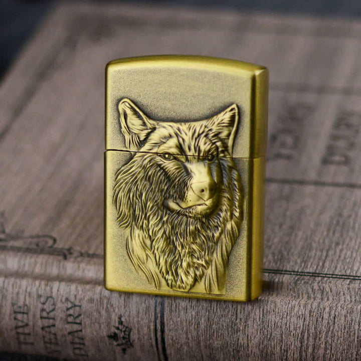 Wolf Head Grinding Wheel Refillable Butane Lighter