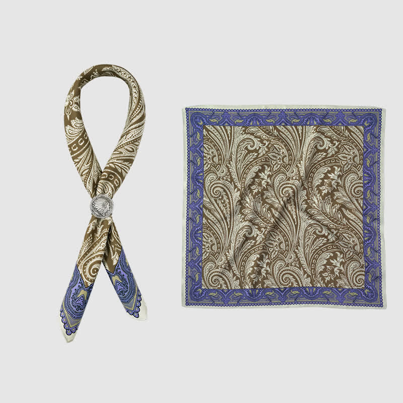 Exotic Paisley Printed Square Scarf with Scarf Buckle