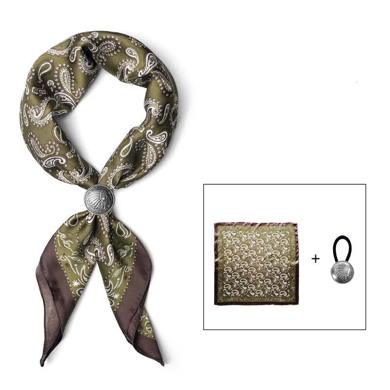 Retro Cashew Flower Square Scarf with Scarf Buckle