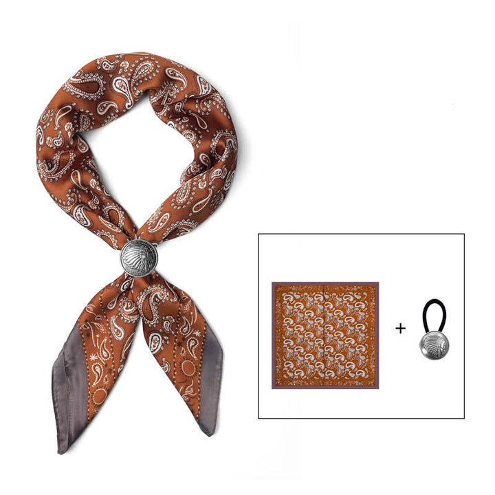 Retro Cashew Flower Square Scarf with Scarf Buckle